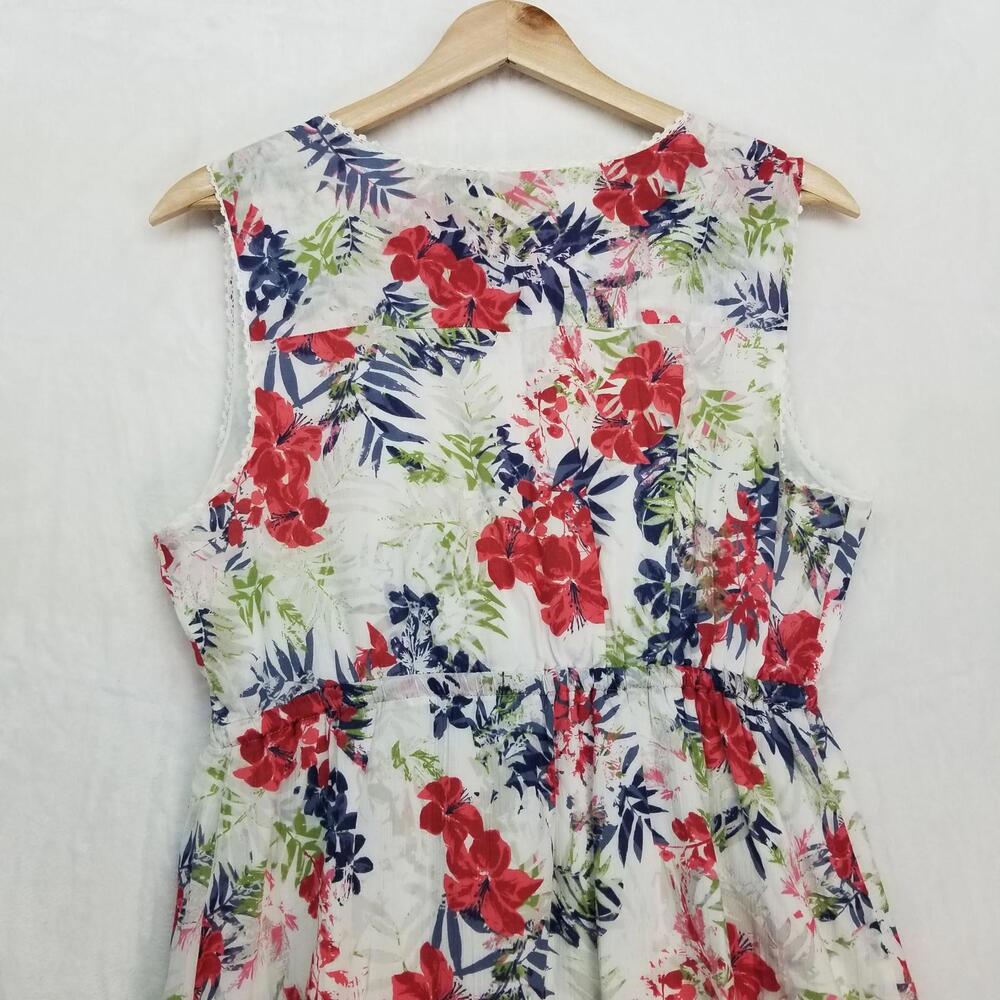 Eddie Bauer Sleeveless Dress Womens 8‎ White Red Blue Green Floral 100% Cotton - Picture 8 of 13